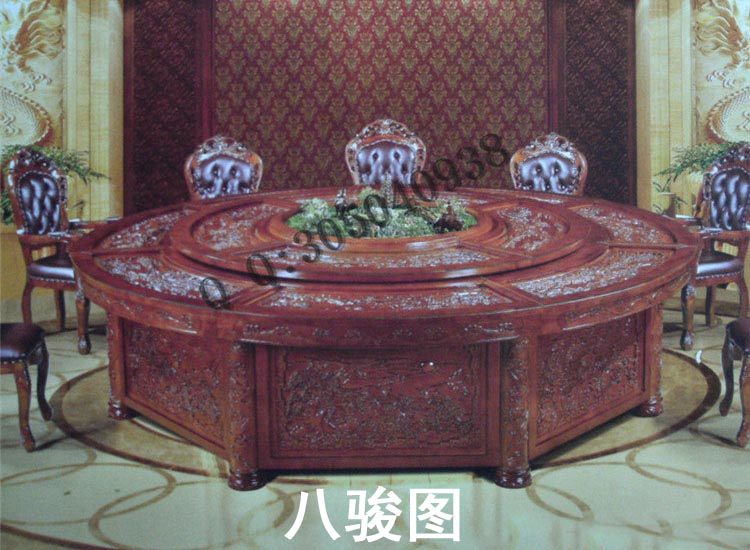 實木電動旋轉桌定做家具廠|古代風韻精雕八駿圖