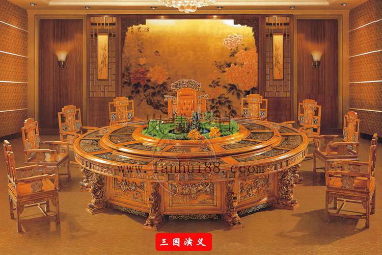酒店會所專供豪華雕花大圓桌電動餐臺椅工廠直