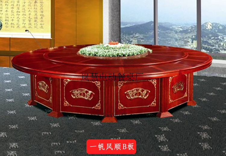 現代中式風格電動轉盤圓形餐桌